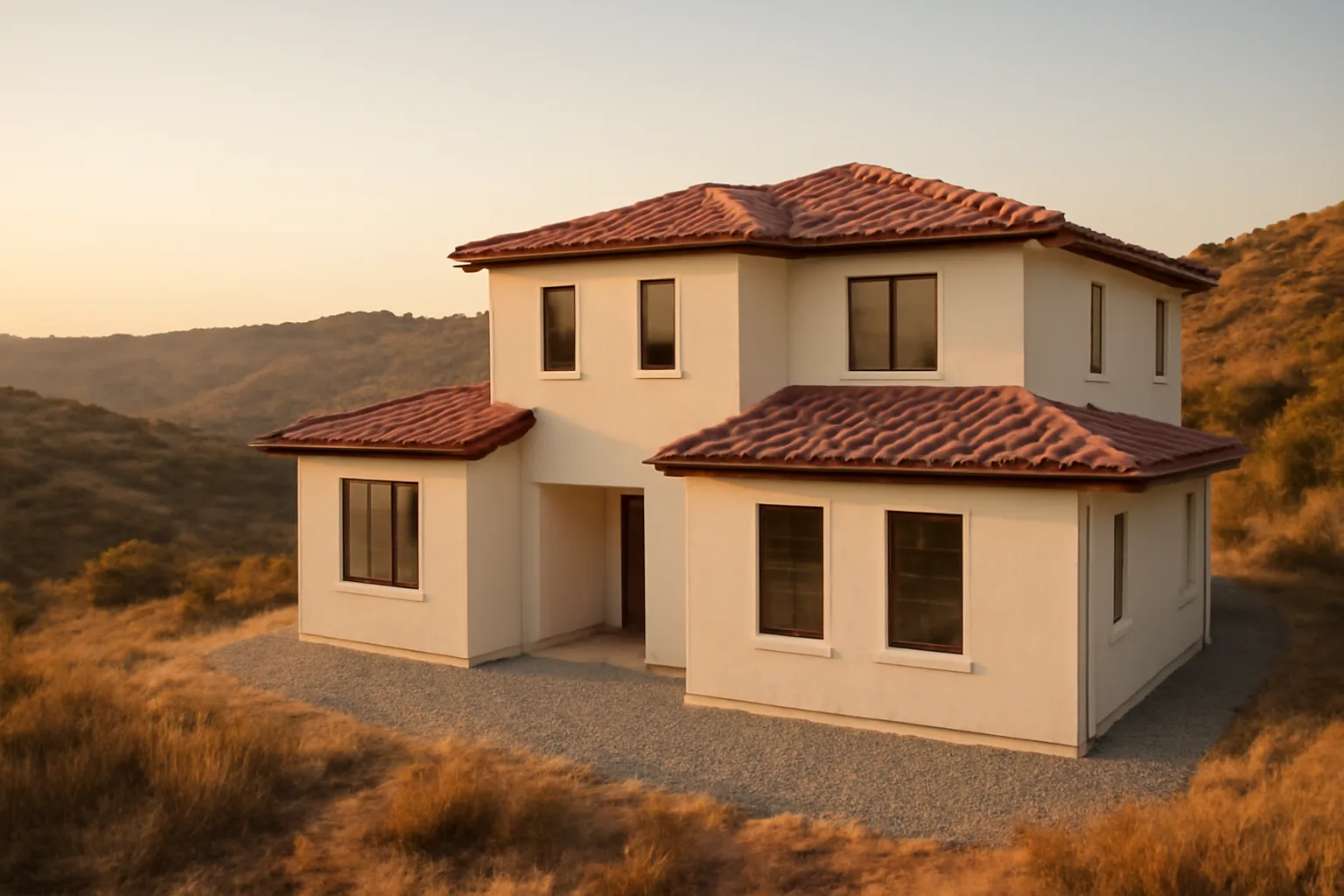 Hillside Los Angeles home with fire-resistant roofing and cleared defensible space perimeter