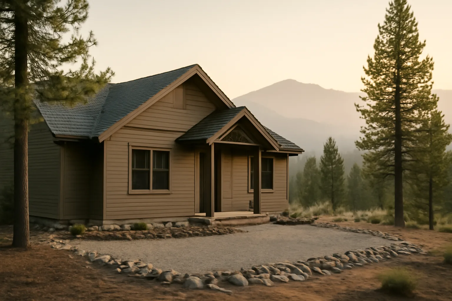Foothills home showing cleared defensible space zone near Denver mountains