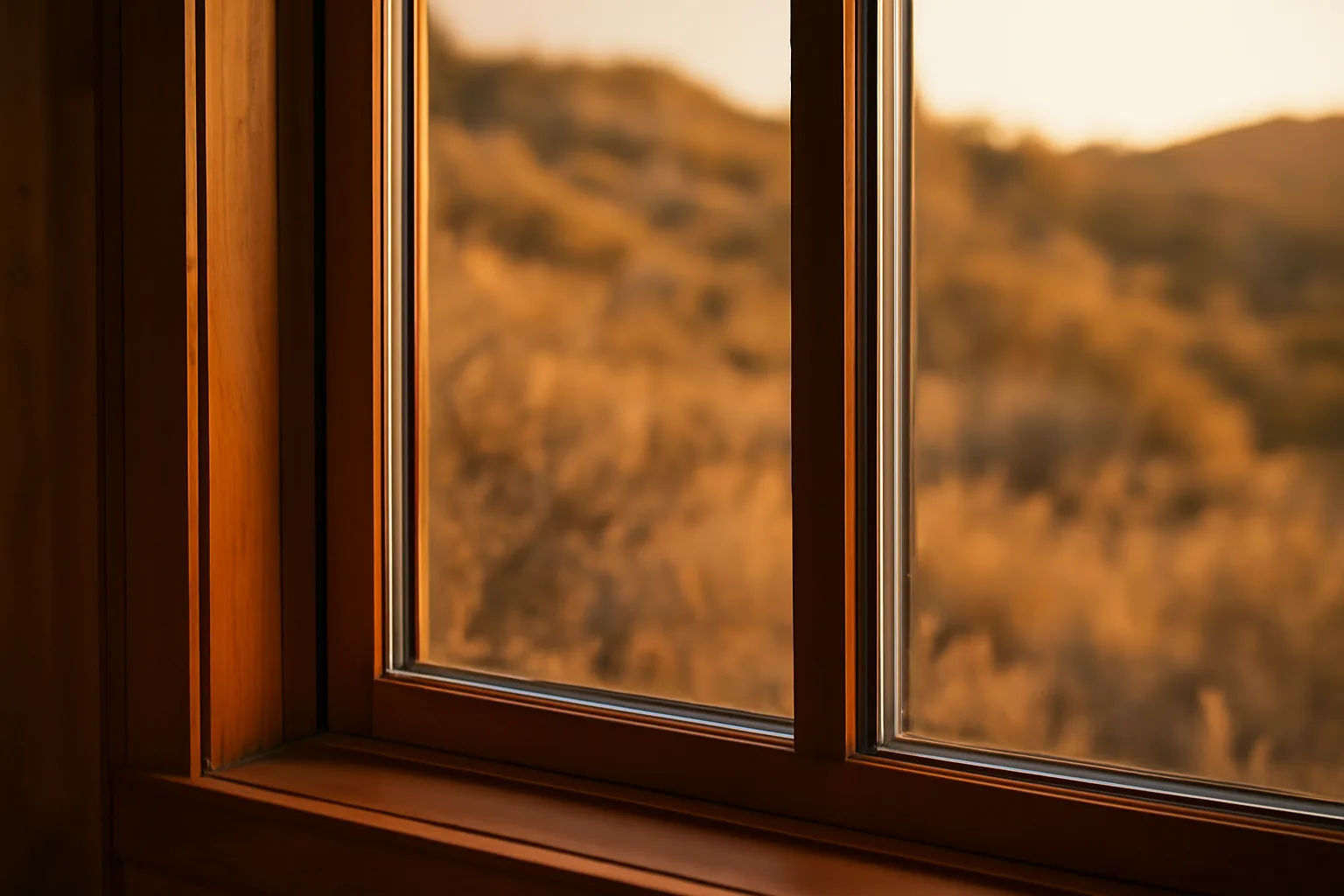 Dual-pane fire rated window on a California hillside home at dusk