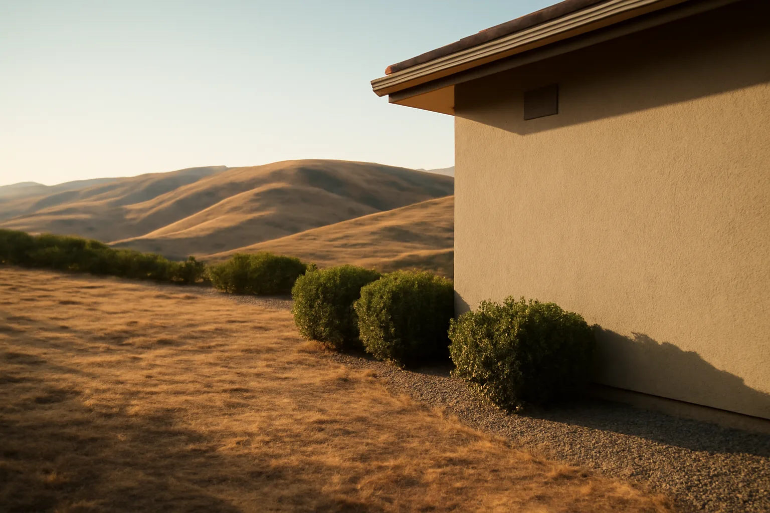 Cleared ember-resistant zone and screened vent along a wildfire-hardened home exterior